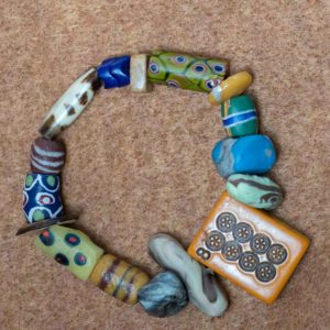 Handmade Bracelet with African Trade Beads and Bakelite Mahjong Tile